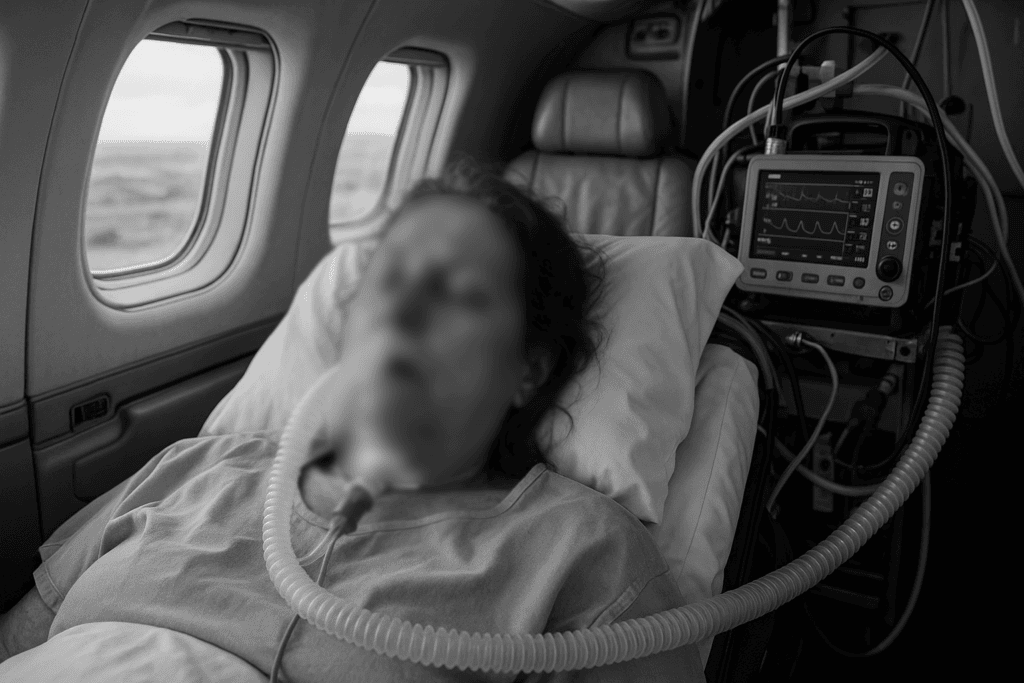 Critical air transfer of a ventilated patientfrom India to San Francisco.